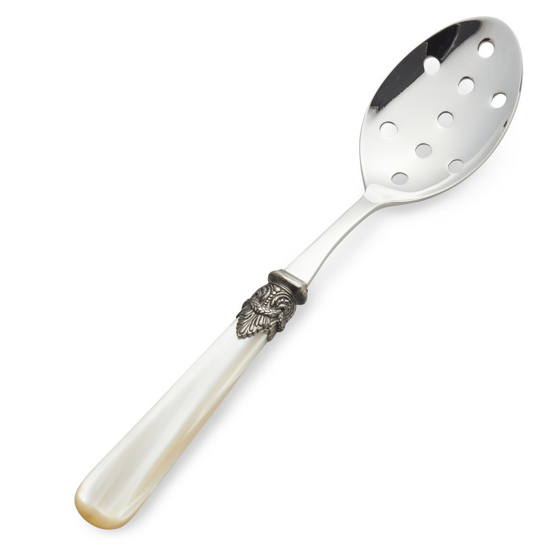 Serving Spoon with holes, Ivory with Mother of Pearl