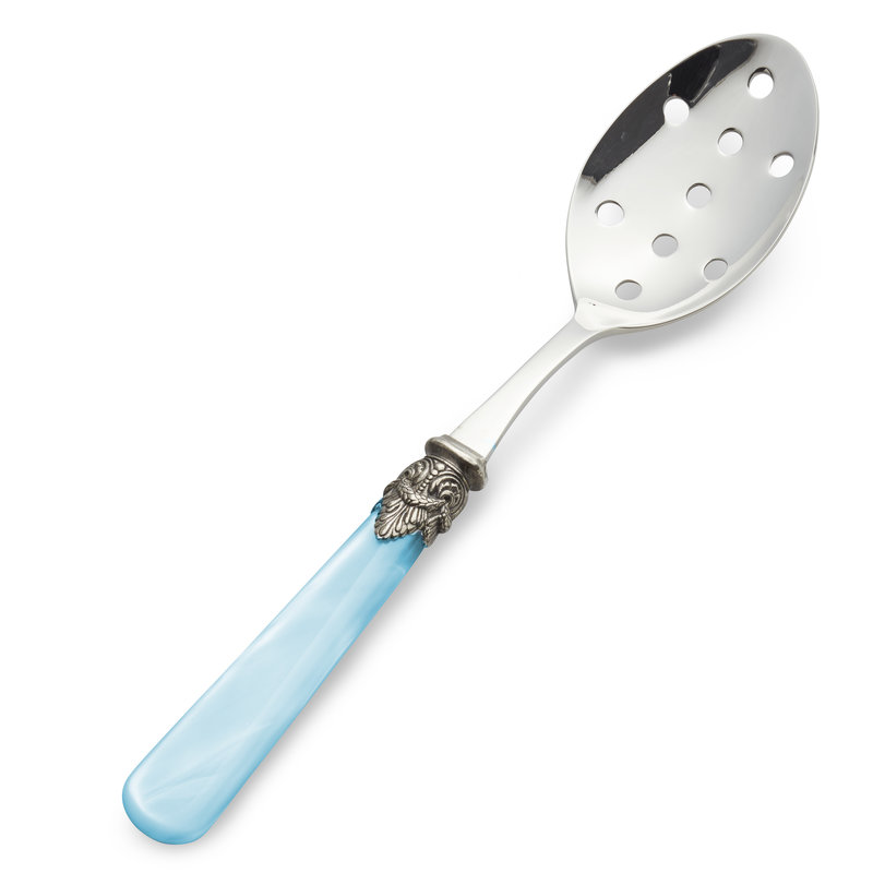Serving Spoon with holes, Light Blue with Mother of Pearl