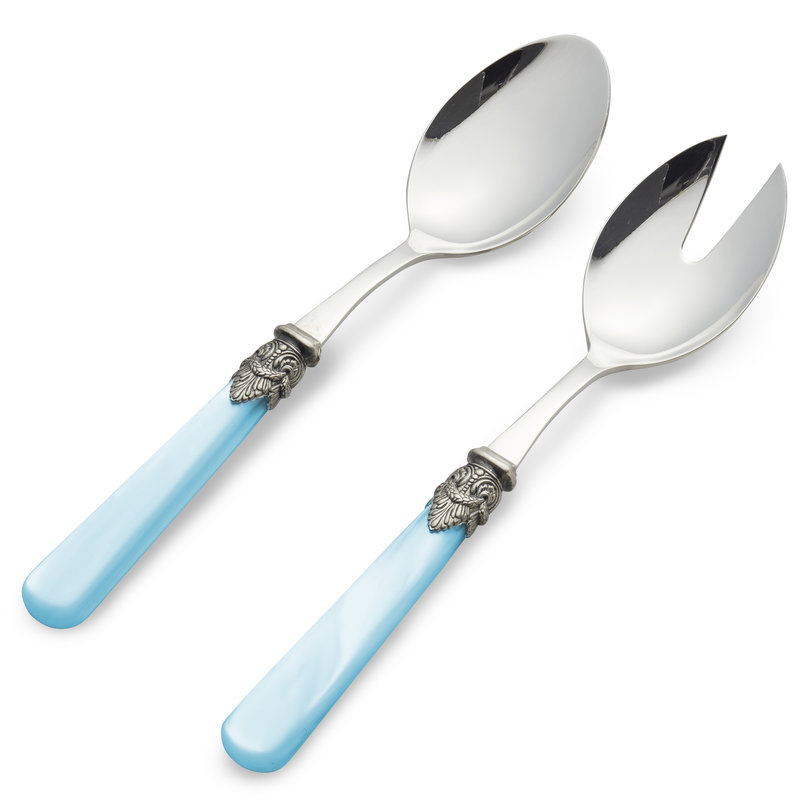 Salat Besteckset, 2-teilig (Salatlöffel und Salatgabel) Hellblau mit Perlmutt
