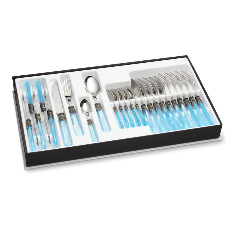 Cutlery Cassette, Light Blue with Mother of Pearl, 24-piece  for 6 people