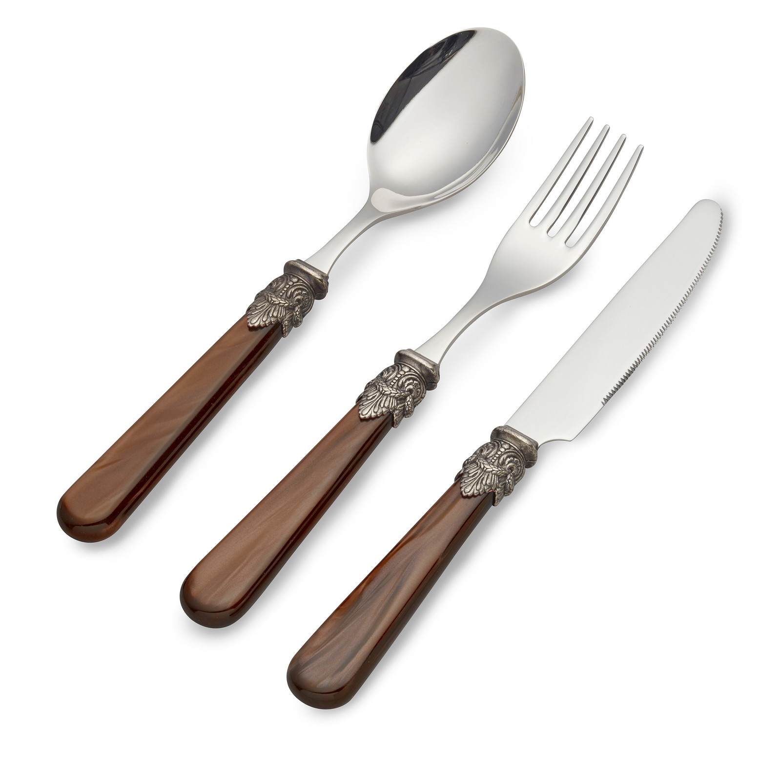 Breakfast Cutlery Set, Brown with Mother of Pearl, 3 pieces, 1 person