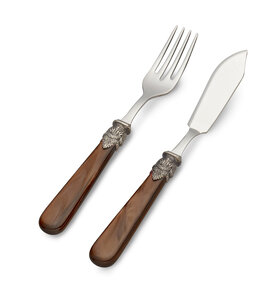 2-teiliges Fischbesteck, Braun (Perlmutt)