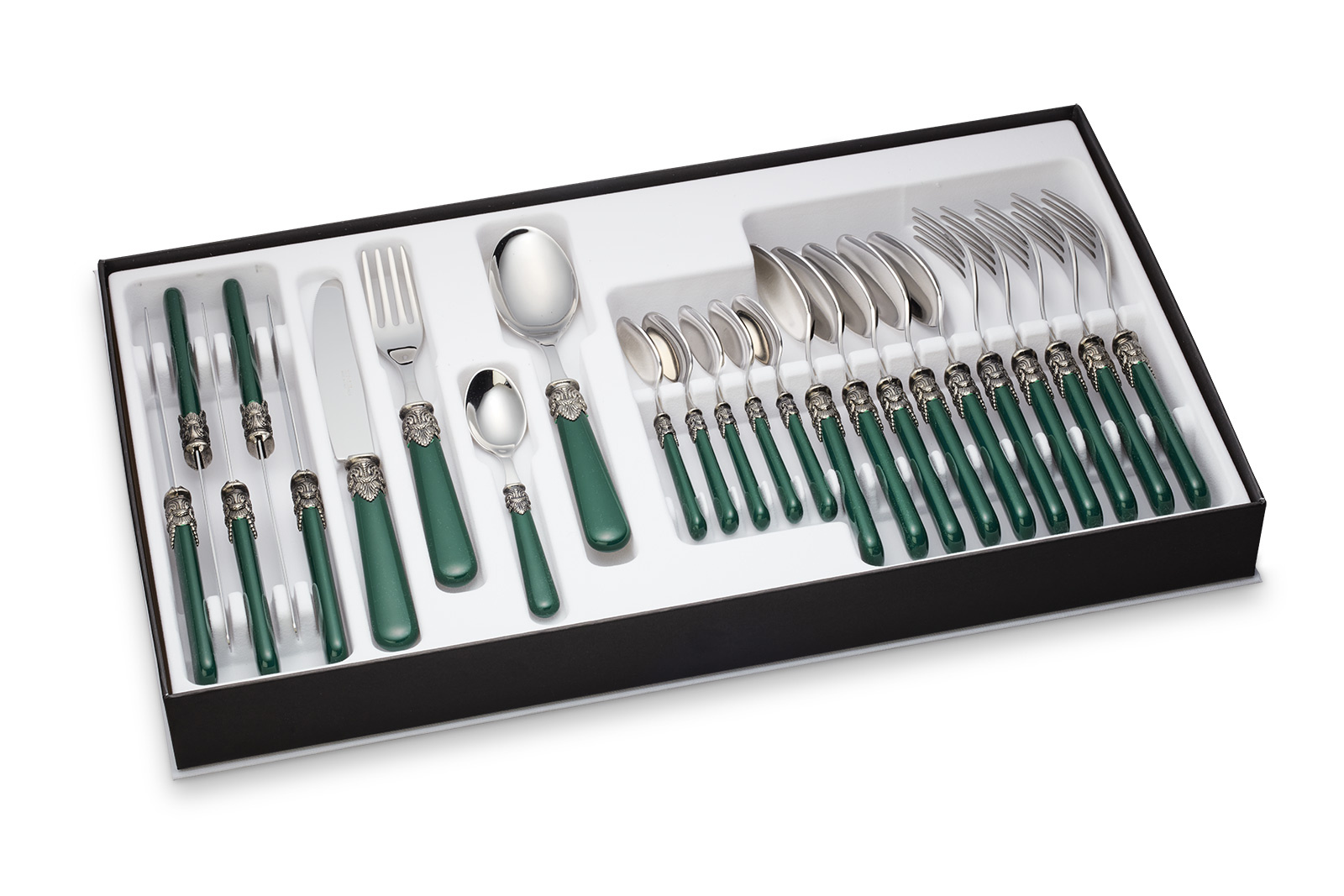 24-teiliges Tafelbesteckset, für 6 Personen, Grün (perlmutt), im Besteckkoffer