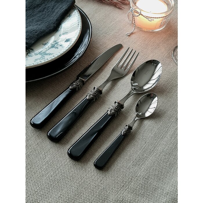 4-teiliges Tafelbesteckset, 1 Person, Schwarz (perlmutt), ideal als Tafelbesteck zum Abendessen