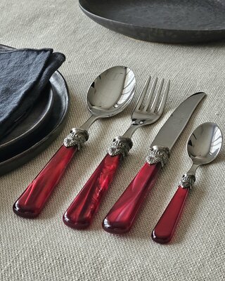 2-piece Fish Cutlery Set (fish knife, fish fork), Red with Mother of Pearl,  1 person