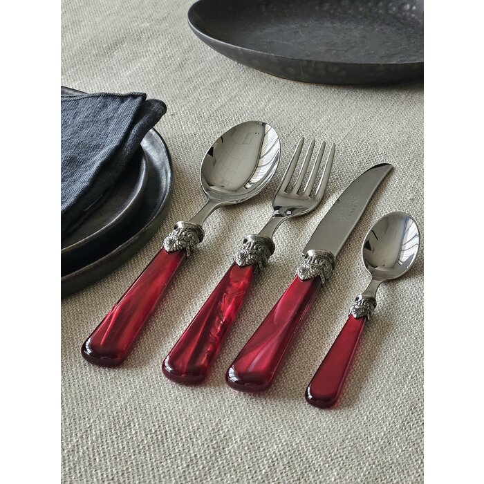4-teiliges Tafelbesteckset, 1 Person, Rot (perlmutt), ideal als Tafelbesteck zum Abendessen