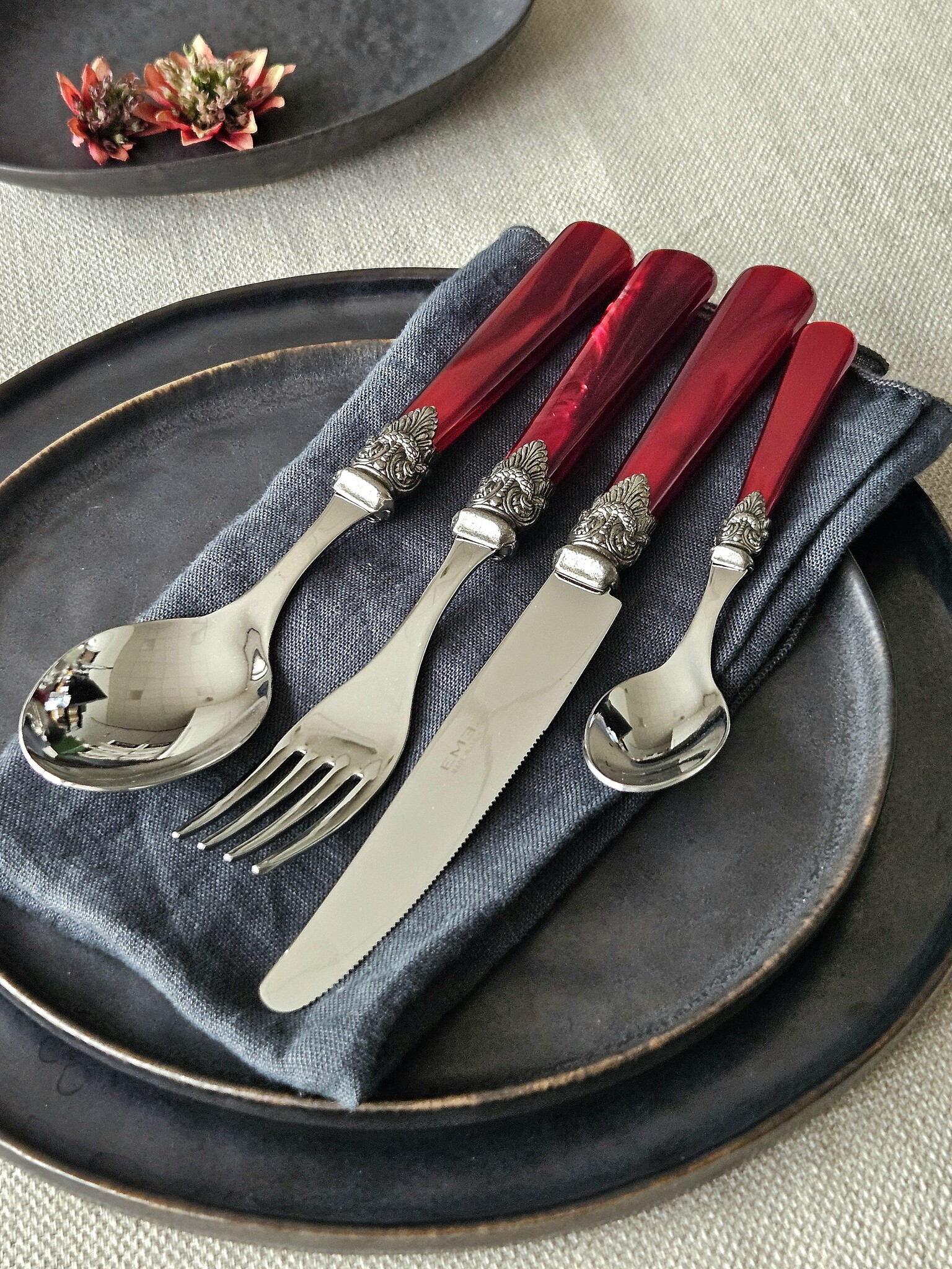 4-delig, Bestekset, voor 1 persoon, Rood (parelmoer), voor het diner, EME Napoleon