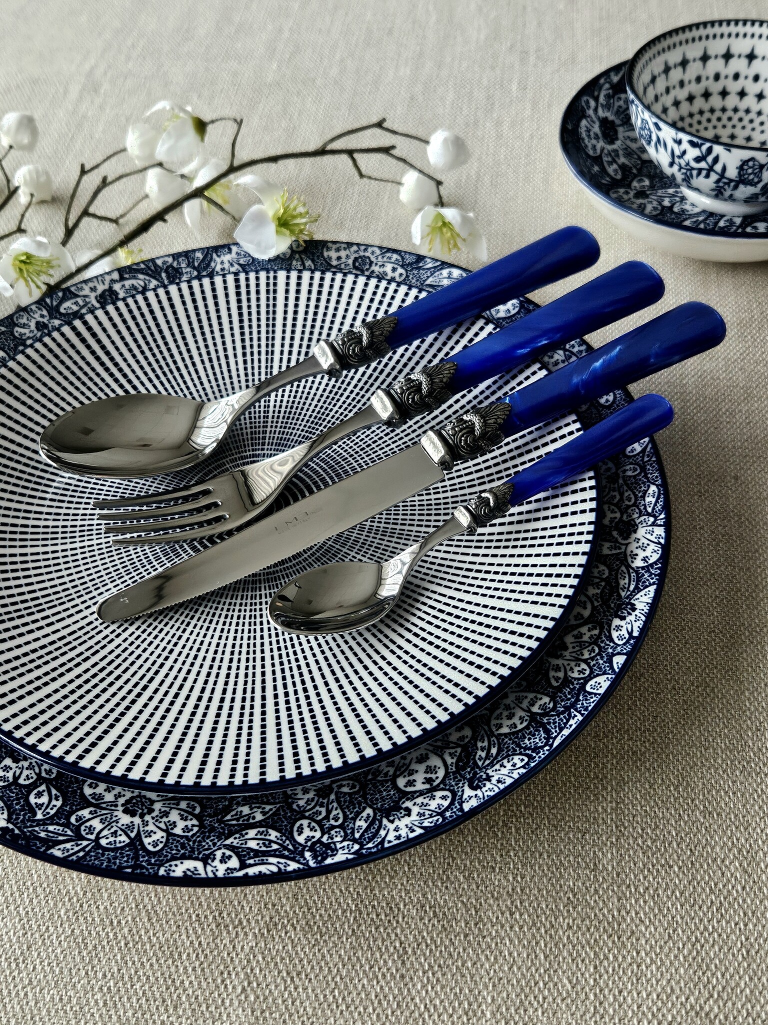 Service de Couverts, Bleu (nacré),Dîner