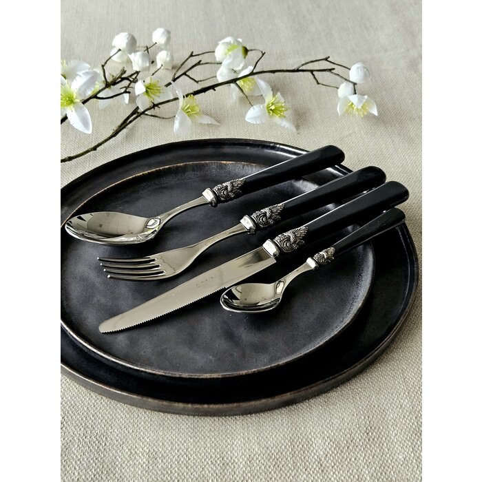 4-teiliges Tafelbesteckset, 1 Person, Schwarz (perlmutt), ideal als Tafelbesteck zum Abendessen