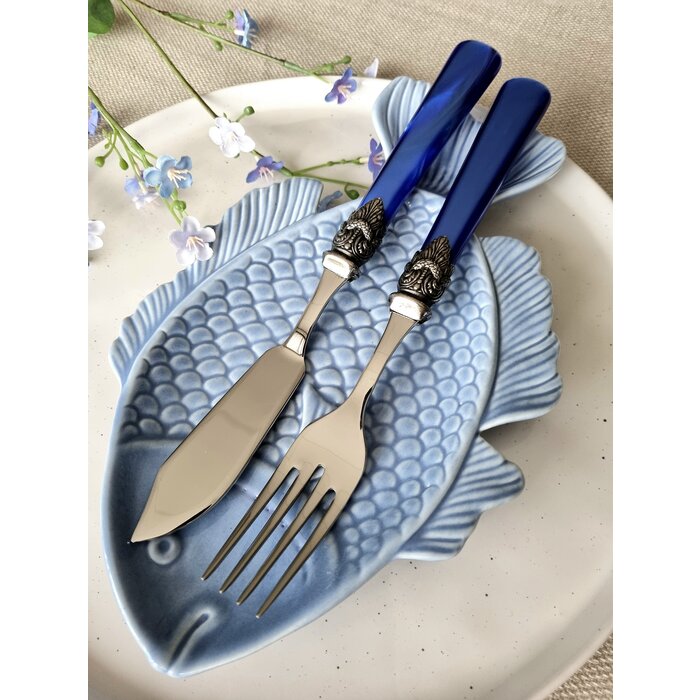 Ensemble de Couverts, Bleu (nacré), pour le Poisson