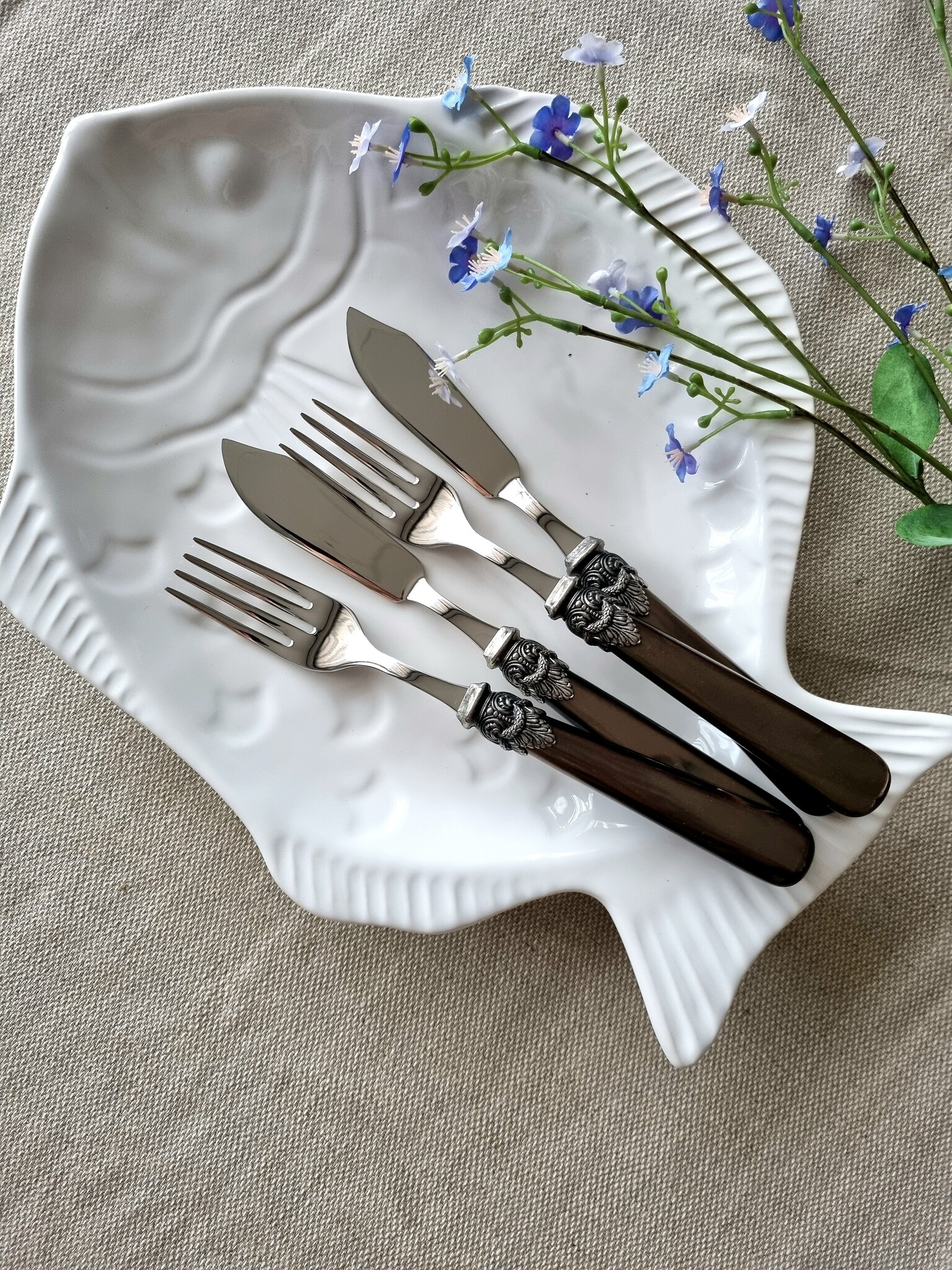 2-teilig, Fischbesteckset, 1 Person, Braun (perlmutt), EME Napoleon