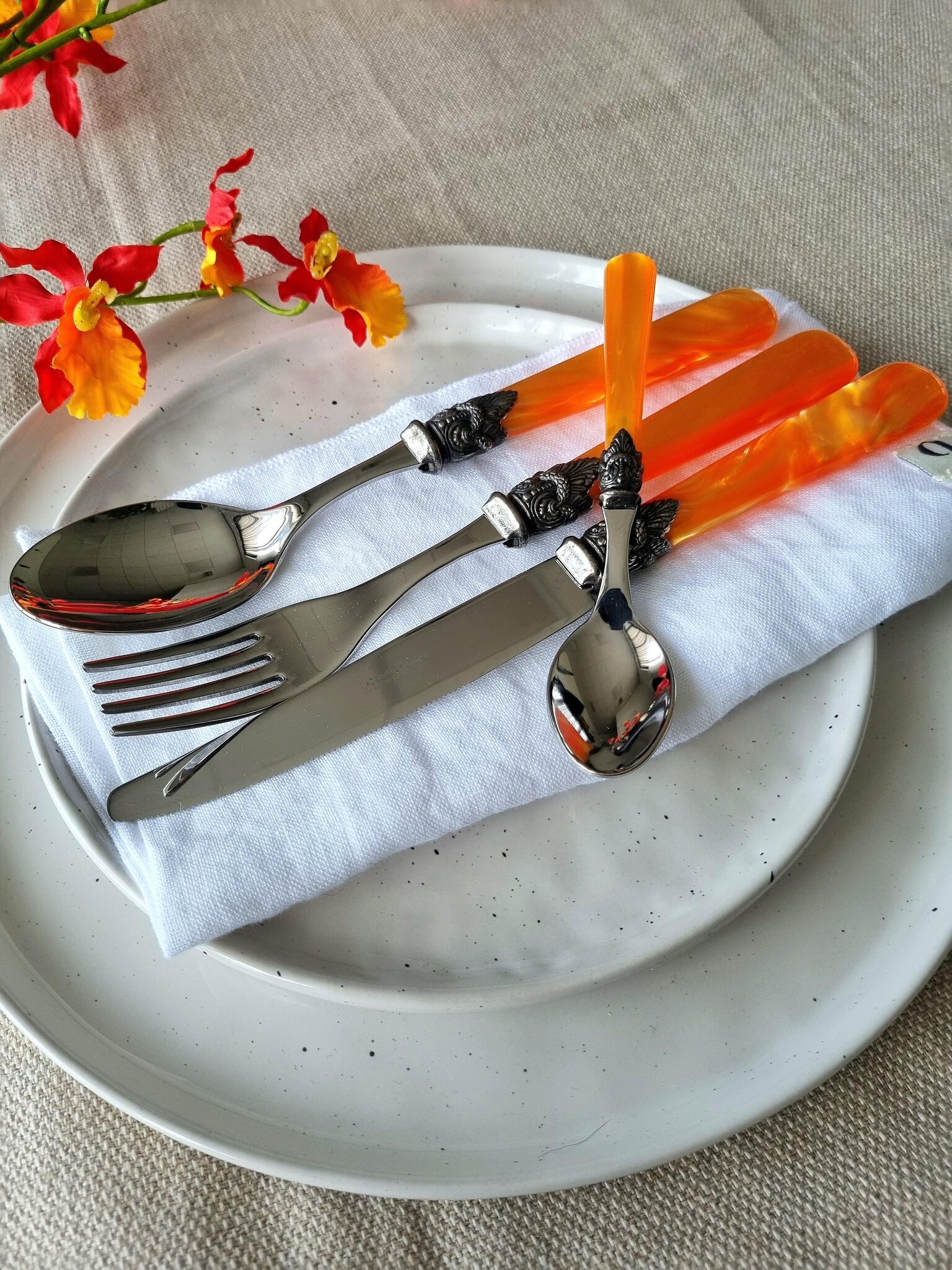 Service de Couverts, Orange (nacré), Dîner