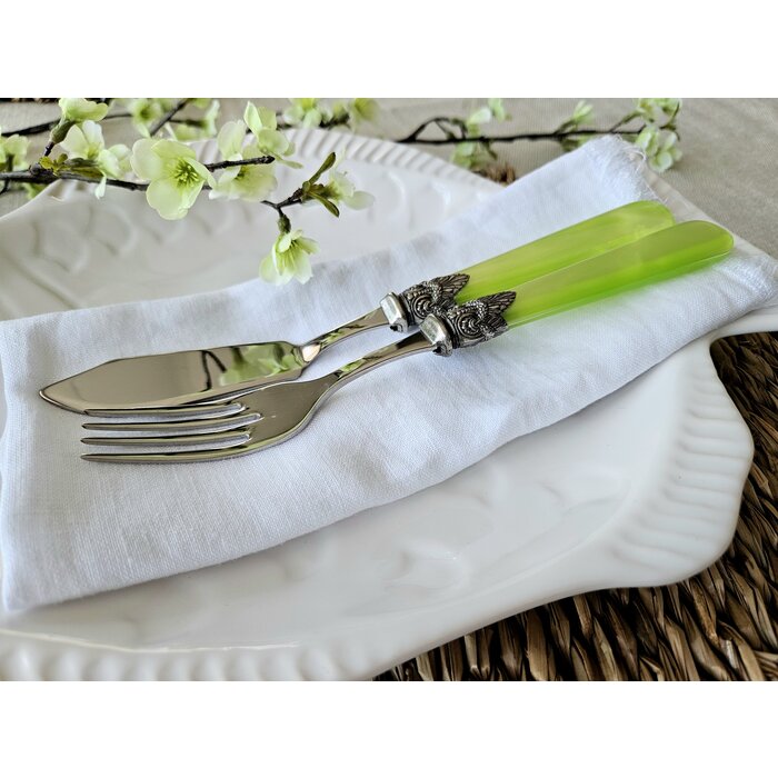 Bestekset, 2-delig, Lichtgroen (parelmoer), set met Vismes en Visvork, EME Napoleon