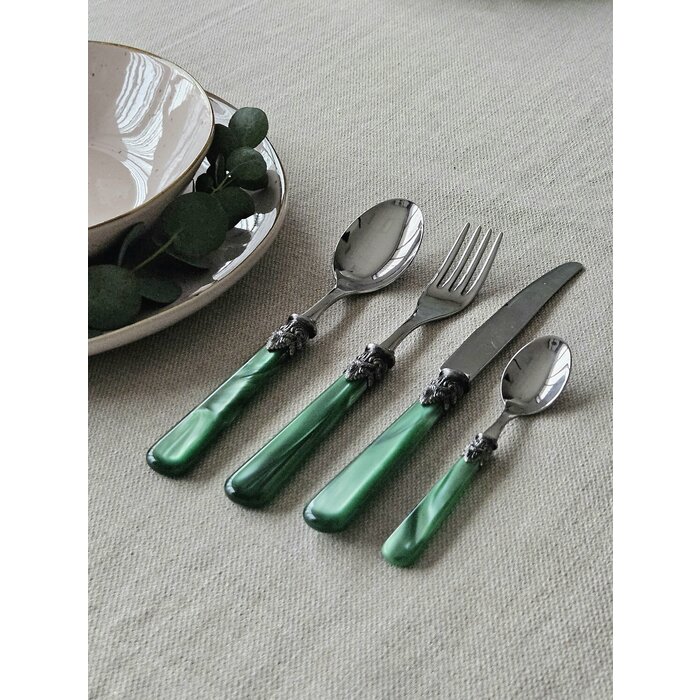 4-teiliges Tafelbesteckset, 1 Person, Grün (perlmutt), ideal als Tafelbesteck zum Abendessen