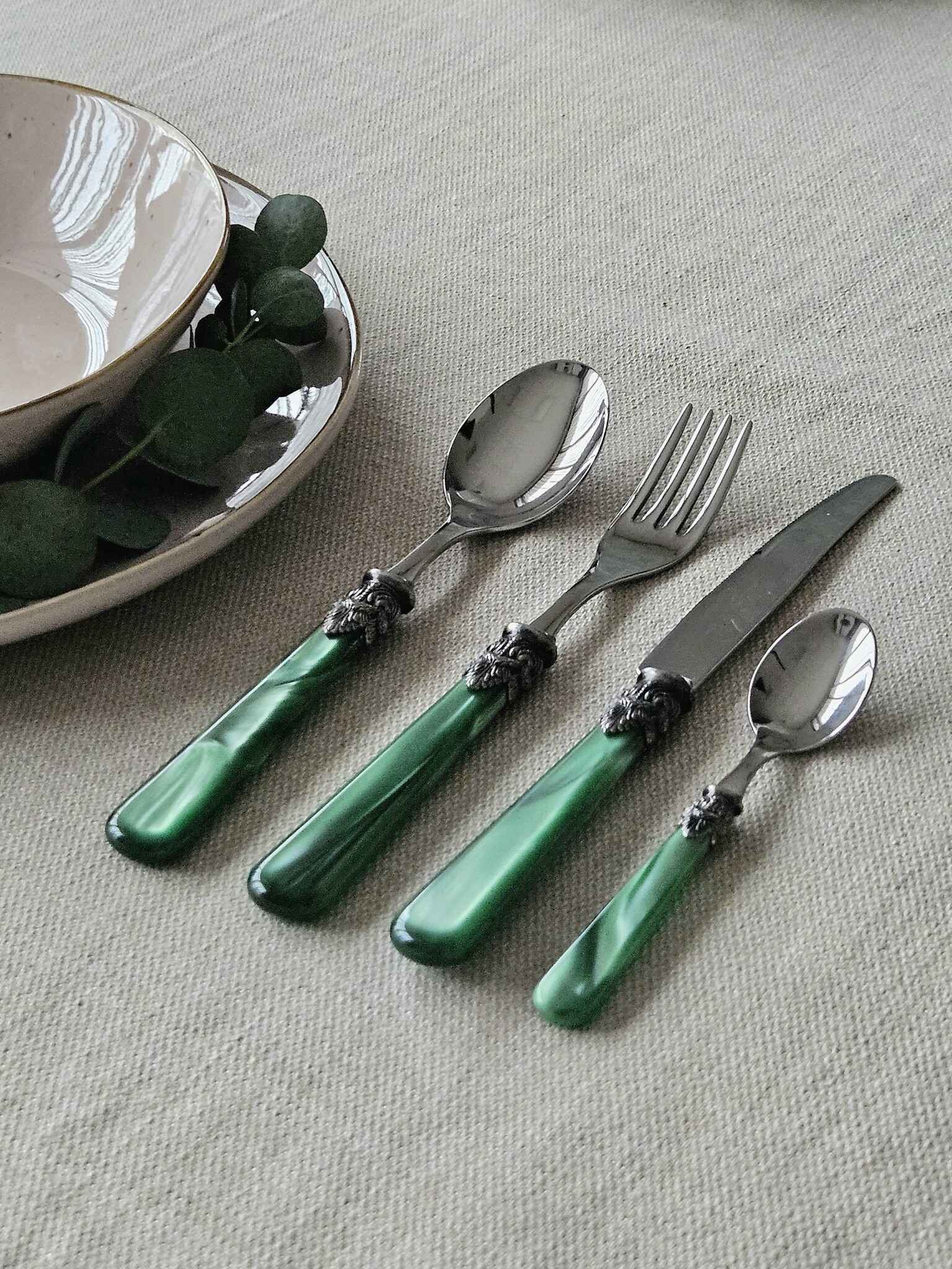 Cutlery Set, Green (mother-of-pearl), Dinner