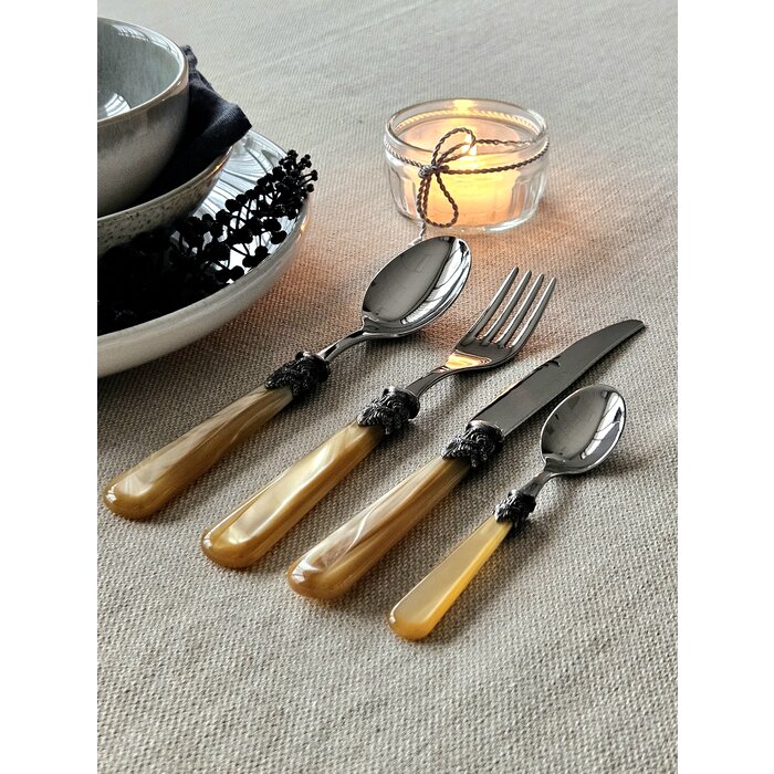 4-teiliges Tafelbesteckset, 1 Person, Honig (perlmutt), ideal als Tafelbesteck zum Abendessen