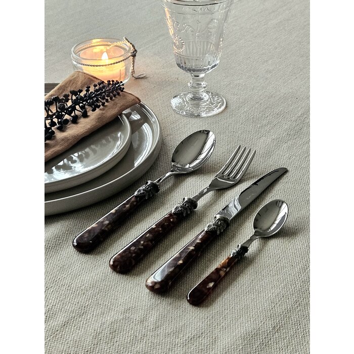 4-teiliges Tafelbesteckset, 1 Person, Braun (schildkröte), ideal als Tafelbesteck zum Abendessen