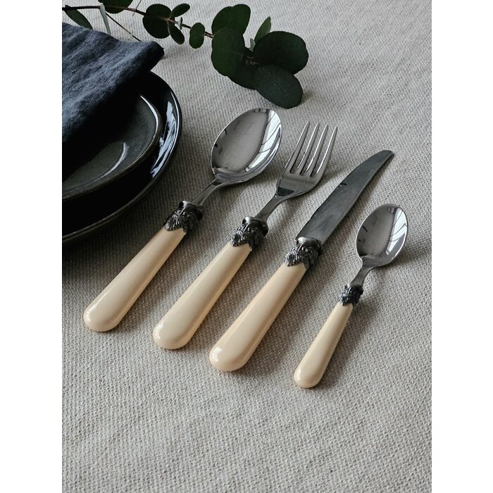 4-teiliges Tafelbesteckset, 1 Person, Elfenbein (matt), ideal als Tafelbesteck zum Abendessen