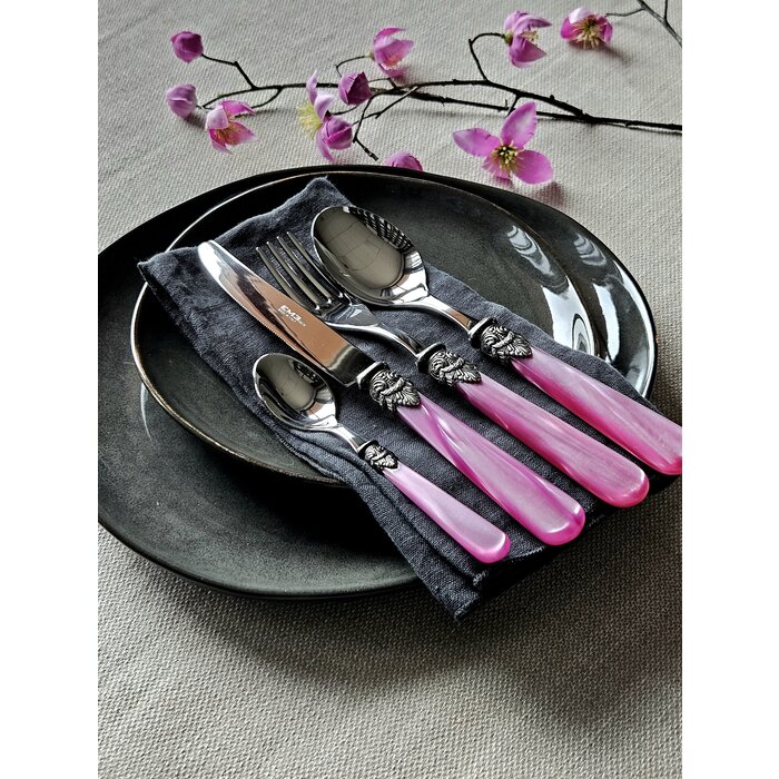 4-teiliges Tafelbesteckset, 1 Person, Fuchsia (perlmutt), ideal als Tafelbesteck zum Abendessen