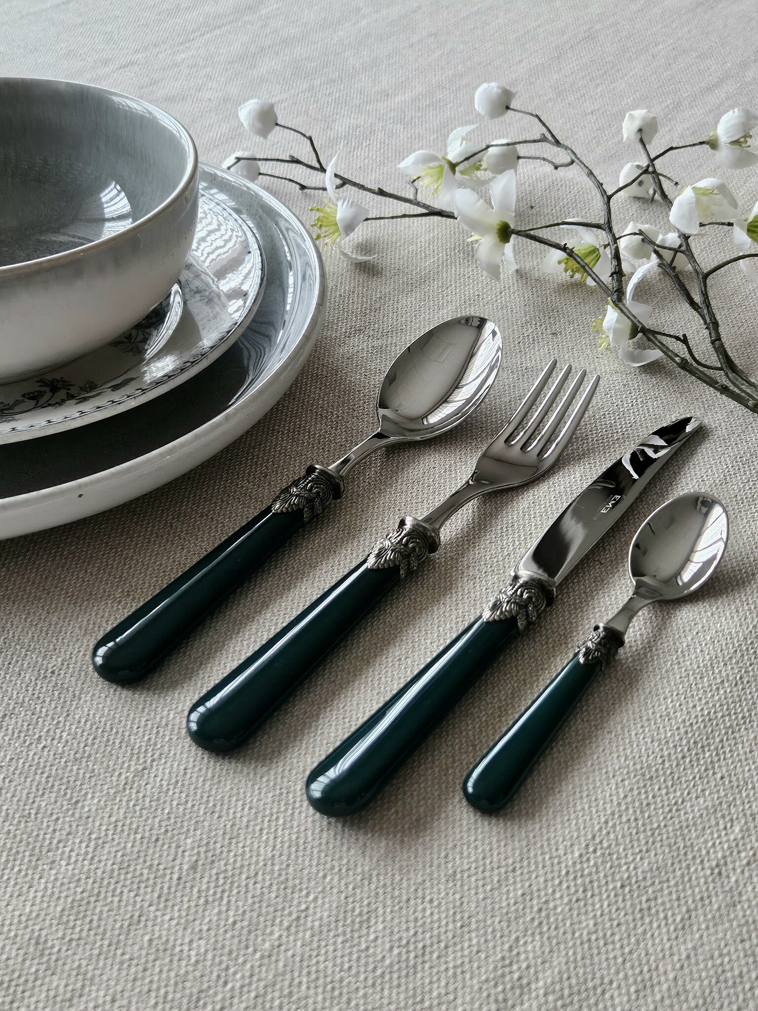 Cutlery Set, Green (plain), Dinner