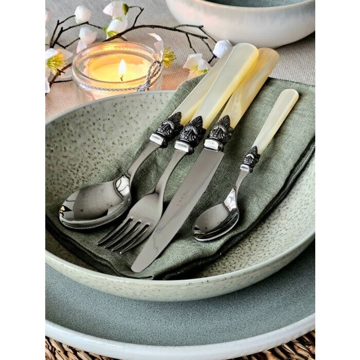 4-teiliges Tafelbesteckset, 1 Person, Elfenbein (perlmutt), ideal für das Abendessen