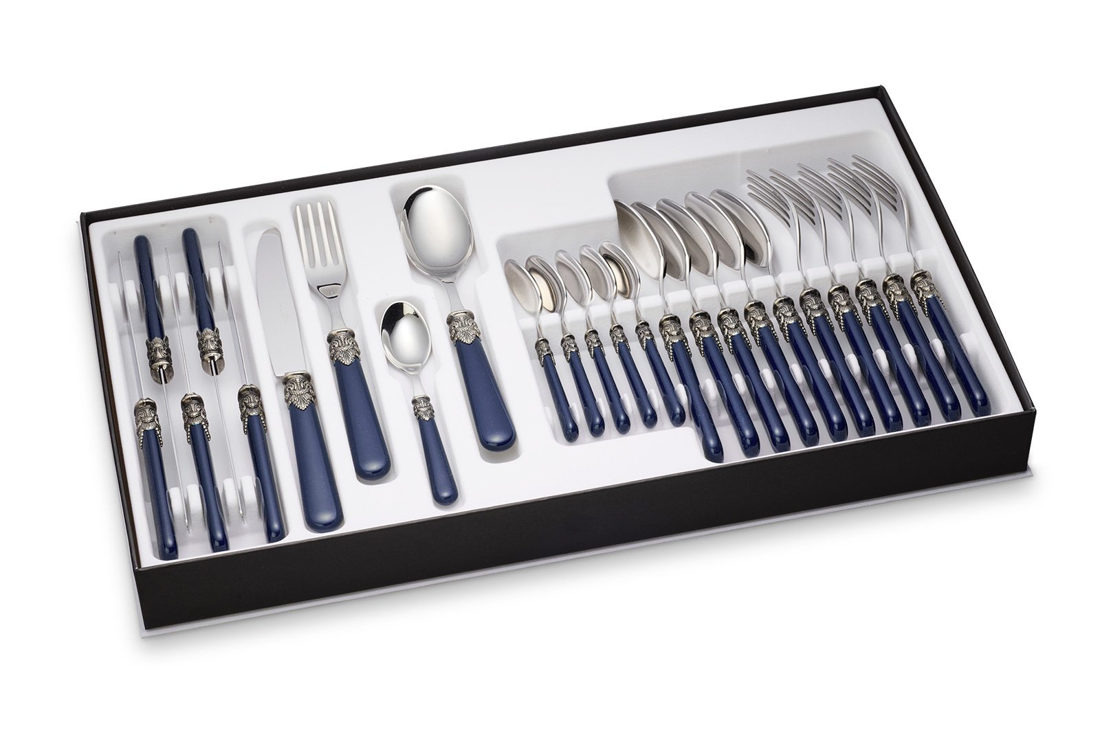 24-teiliges Tafelbesteckset, 6 Personen, Blau (matt), im Besteckkoffer