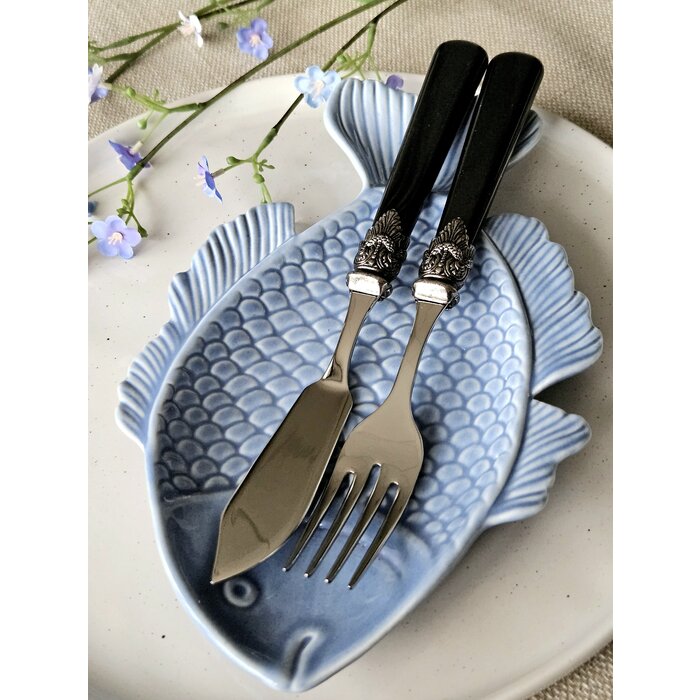 Ensemble de Couverts, Noir (nacré), pour le Poisson