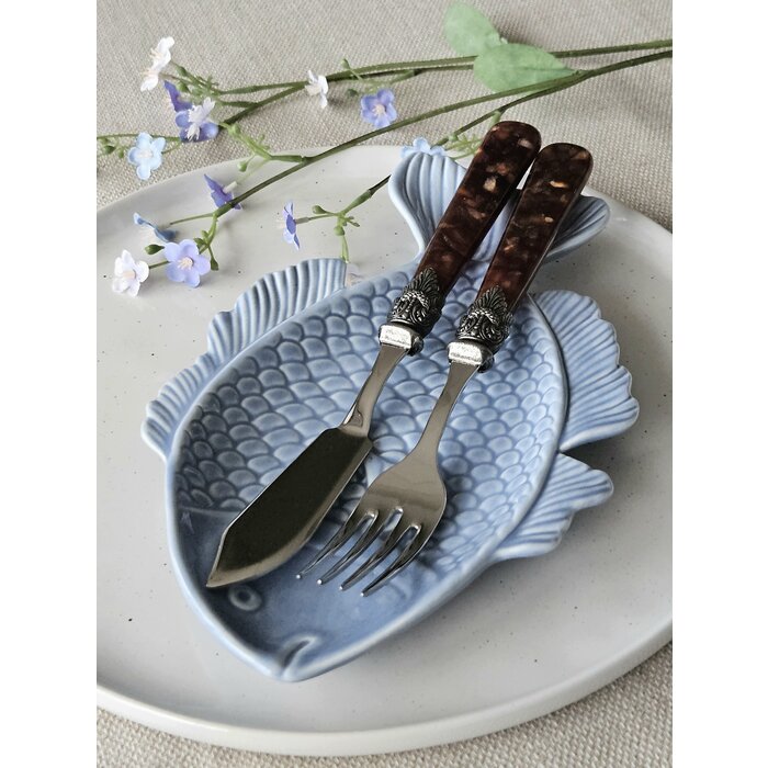 Ensemble de Couverts, Marron (motif tortue), pour le Poisson