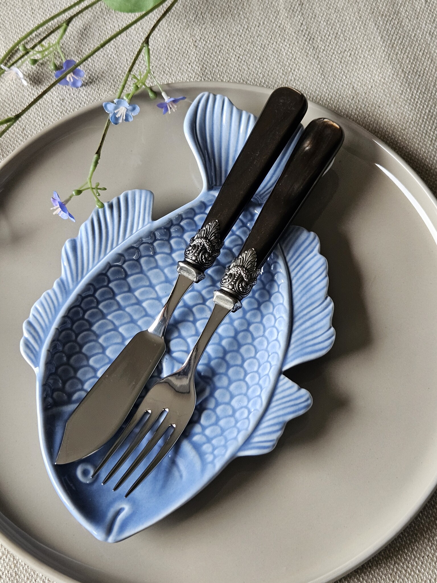 2-teilig, Fischbesteckset, 1 Person, Braun (perlmutt), EME Napoleon