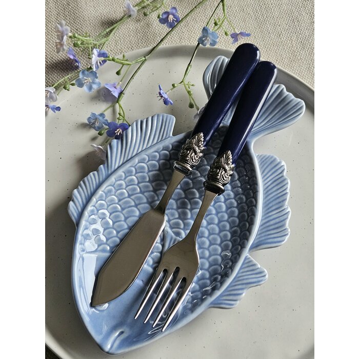 Bestekset, 2-delig, Blauw (mat), set met Vismes en Visvork, EME Napoleon
