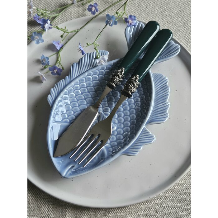 Ensemble de Couverts, Vert (mat), pour le Poisson