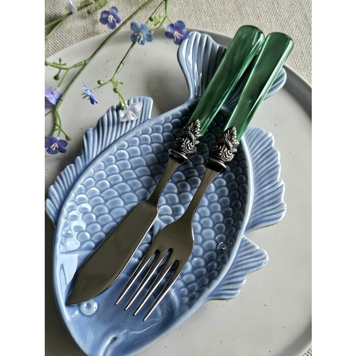 2-teilig, Fischbesteckset, 1 Person, Grün (perlmutt), EME Napoleon