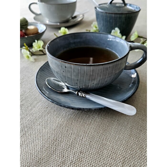 Theelepel, klein, met Wit handvat (parelmoerglans)