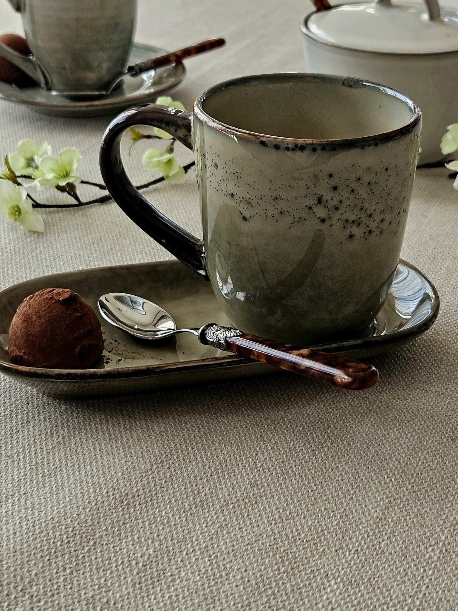 Teelöffel, klein, mit Braunem griff (Schildkrötenmotiv)