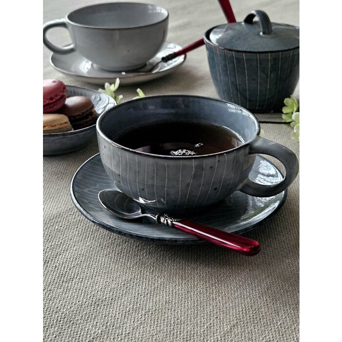 Theelepel, klein, met Rood handvat (parelmoerglans)