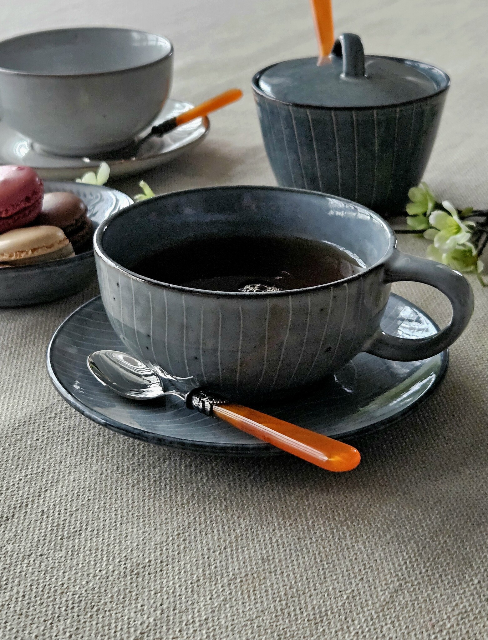 Theelepel klein, met Oranje handvat (parelmoer), EME Napoleon