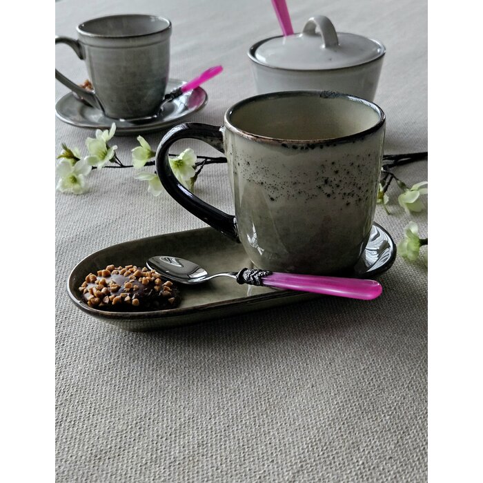 Theelepel klein, met Fuchsia handvat (parelmoer), EME Napoleon