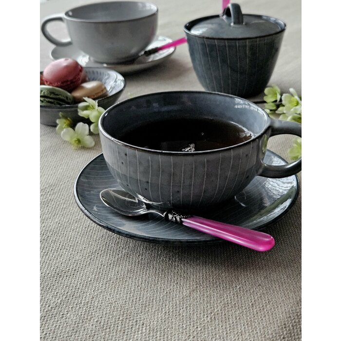 Teelöffel, klein, mit Fuchsia griff (perlmuttglanz)