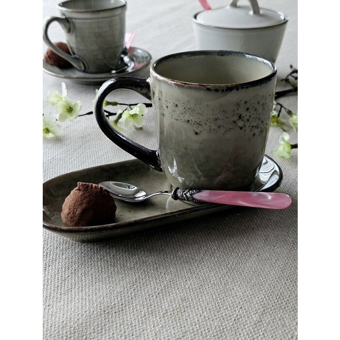 Teelöffel, klein, mit Rosa Griff (perlmuttglanz)