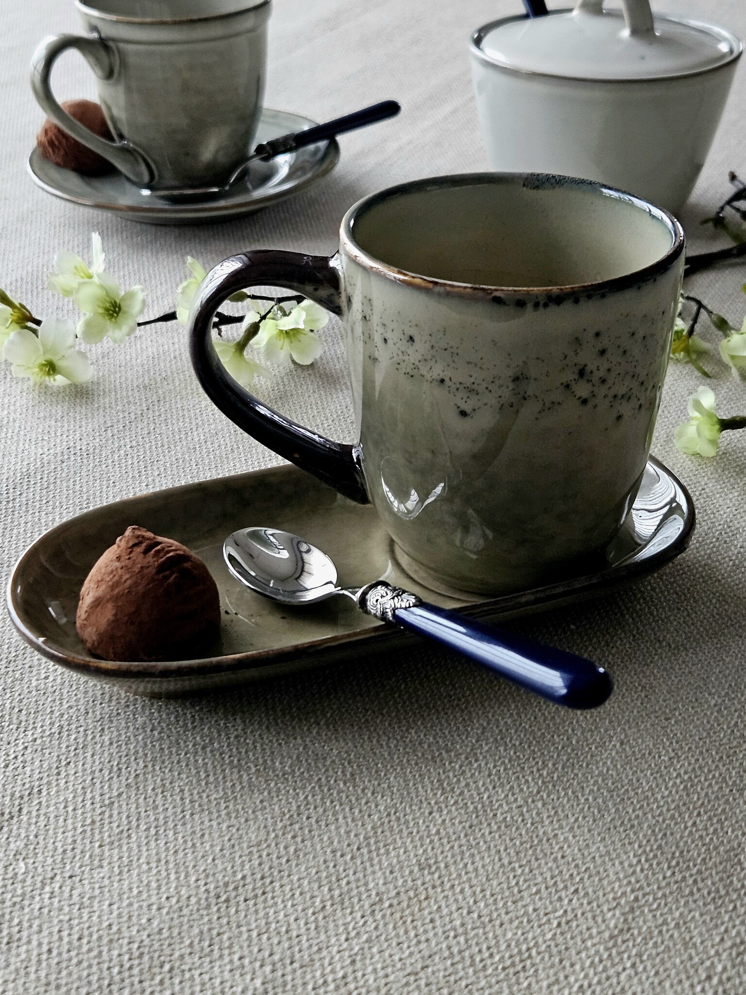 Teelöffel, klein, mit Blauem griff (einfarbig)