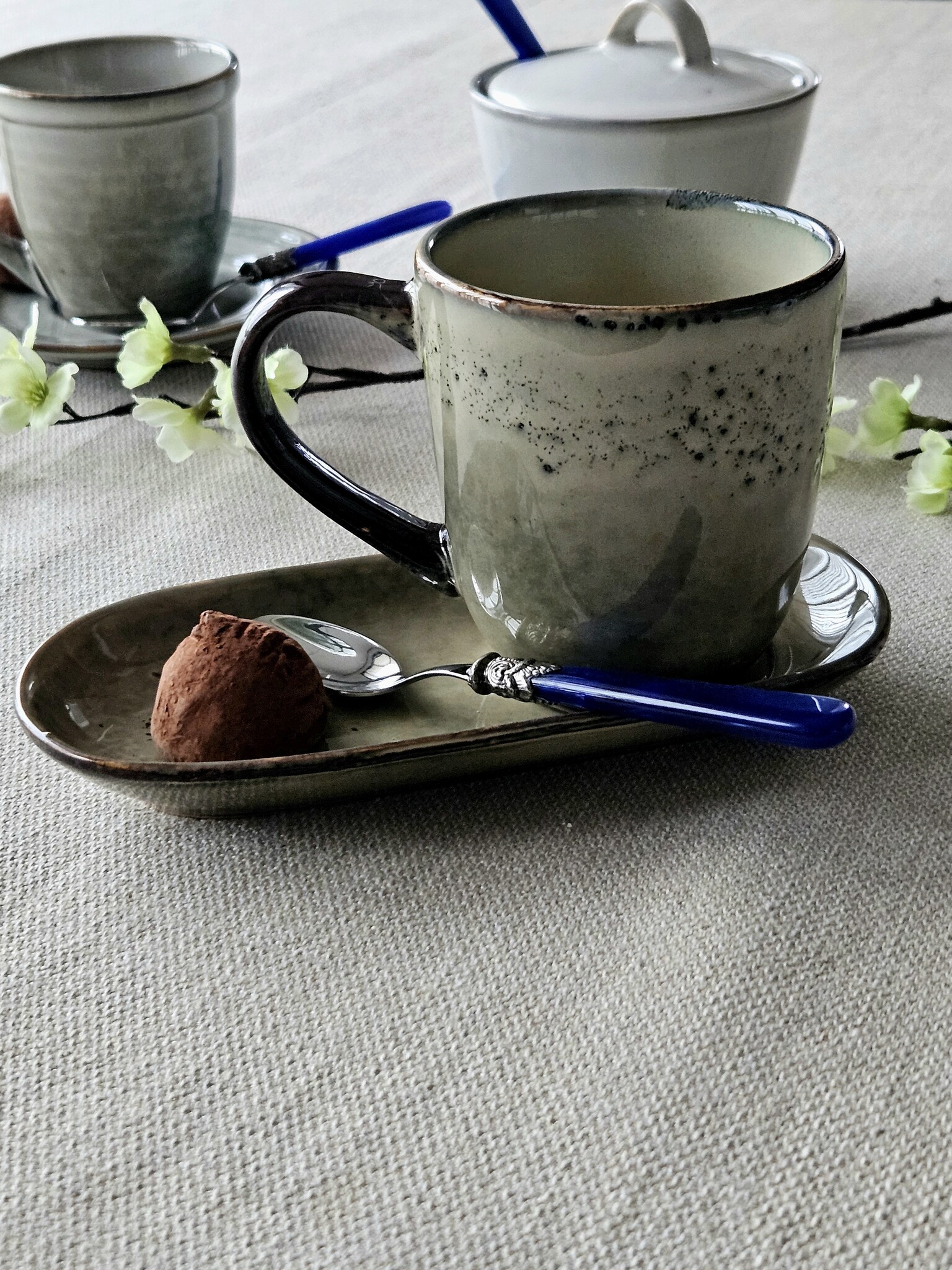 Theelepel klein, met Blauw handvat (parelmoer), EME Napoleon