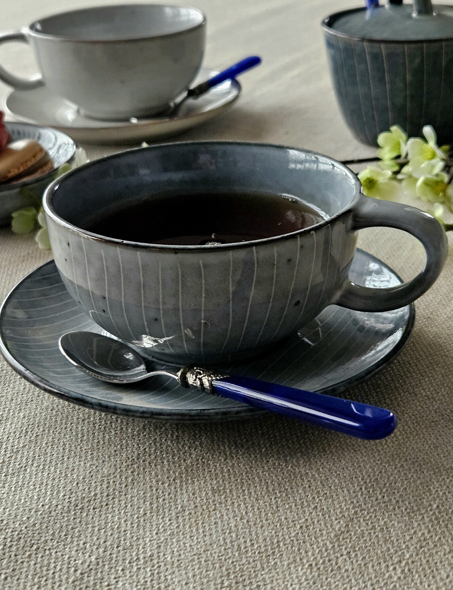 Teelöffel, klein, mit Blauem griff (perlmuttglanz)