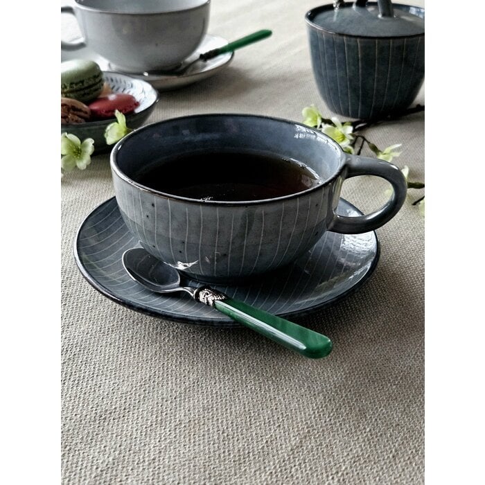 Teelöffel, klein, mit Grünem griff (perlmuttglanz)