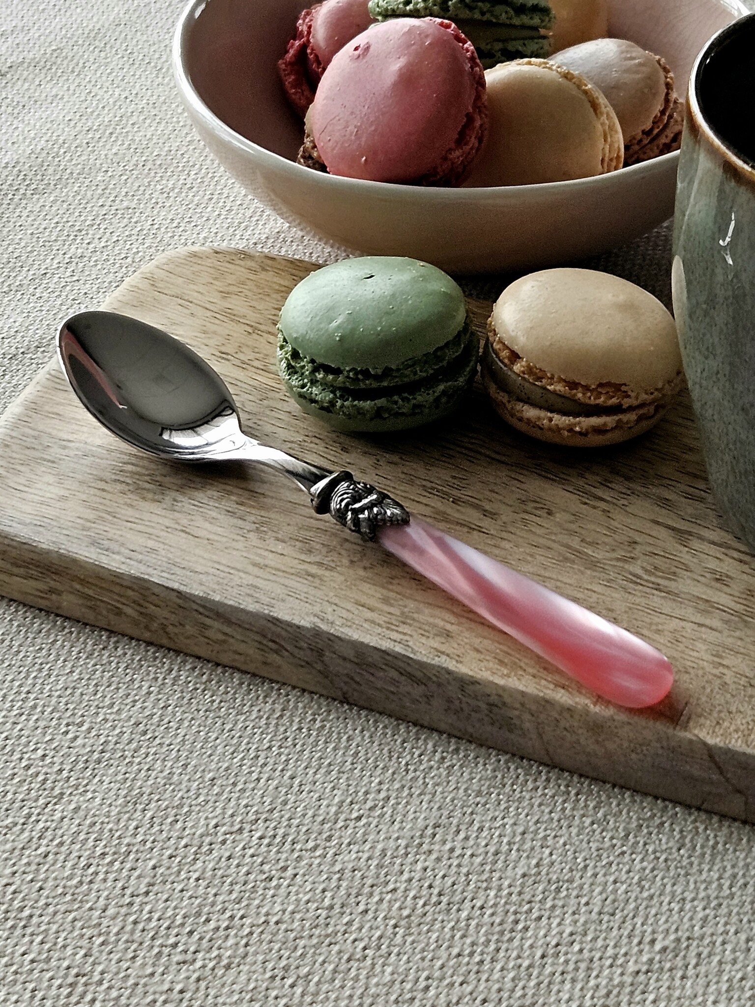 Theelepel, met Roze handvat (parelmoer), EME Napoleon