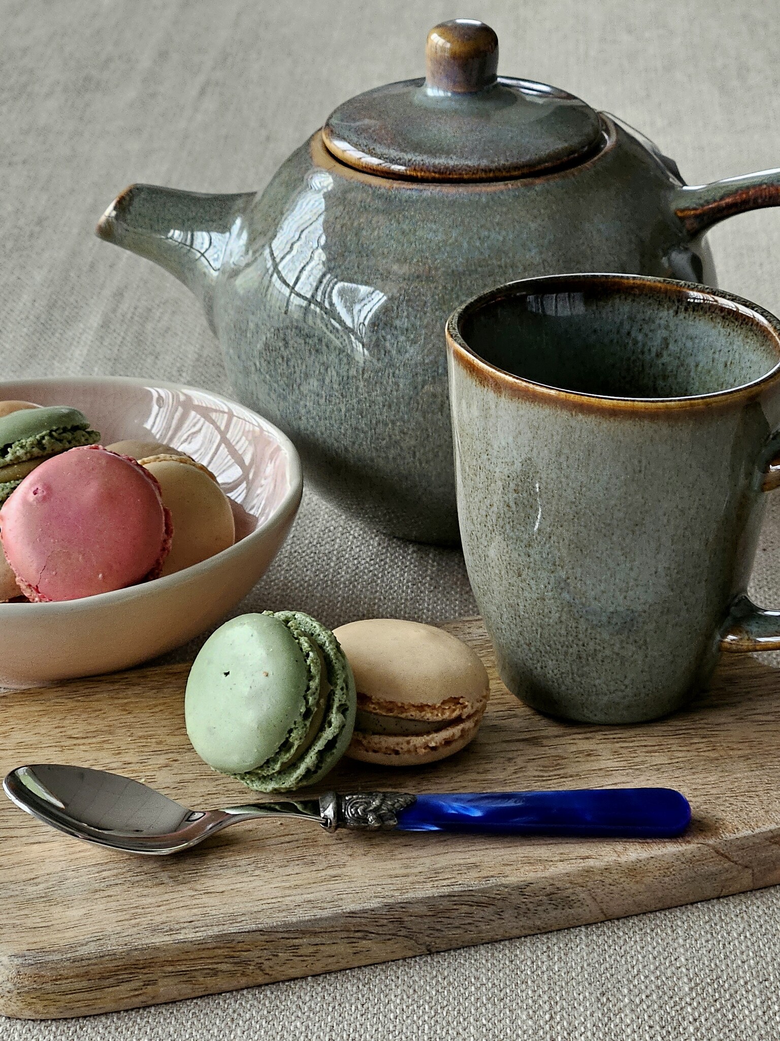 Cucharilla de té, con mango Azul (brillo nácar)