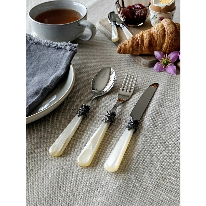 3-teilig, Besteckset, 1 Person, Elfenbein (perlmutt), perfekt als Frühstücksbesteck