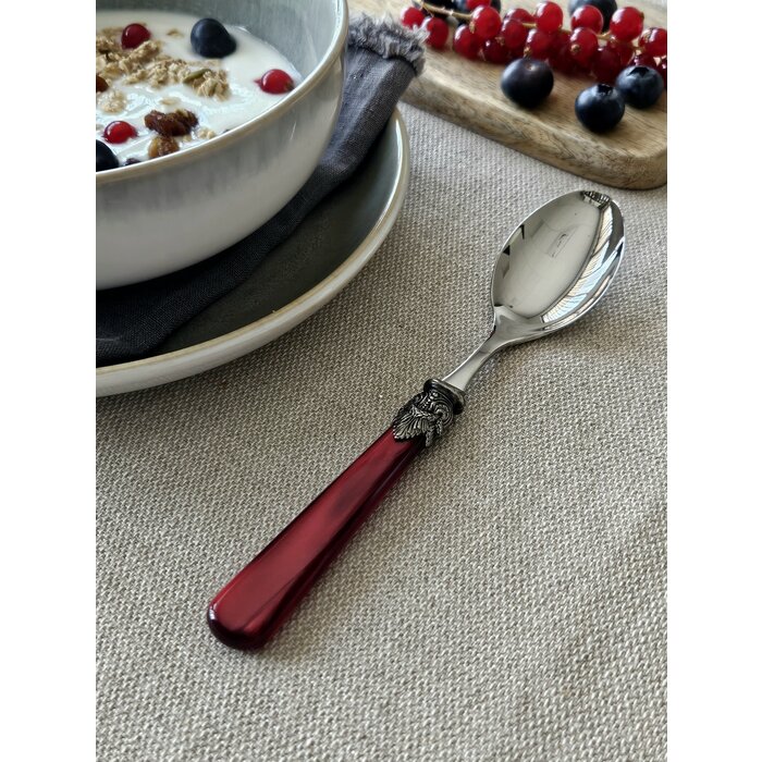 Breakfast Spoon, Red with Mother of Pearl