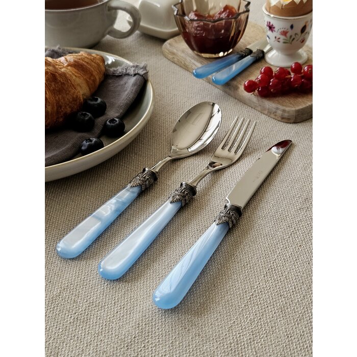 3-teiliges Besteckset, 1 Person, Hellblau (perlmutt), perfekt als Frühstücksbesteck