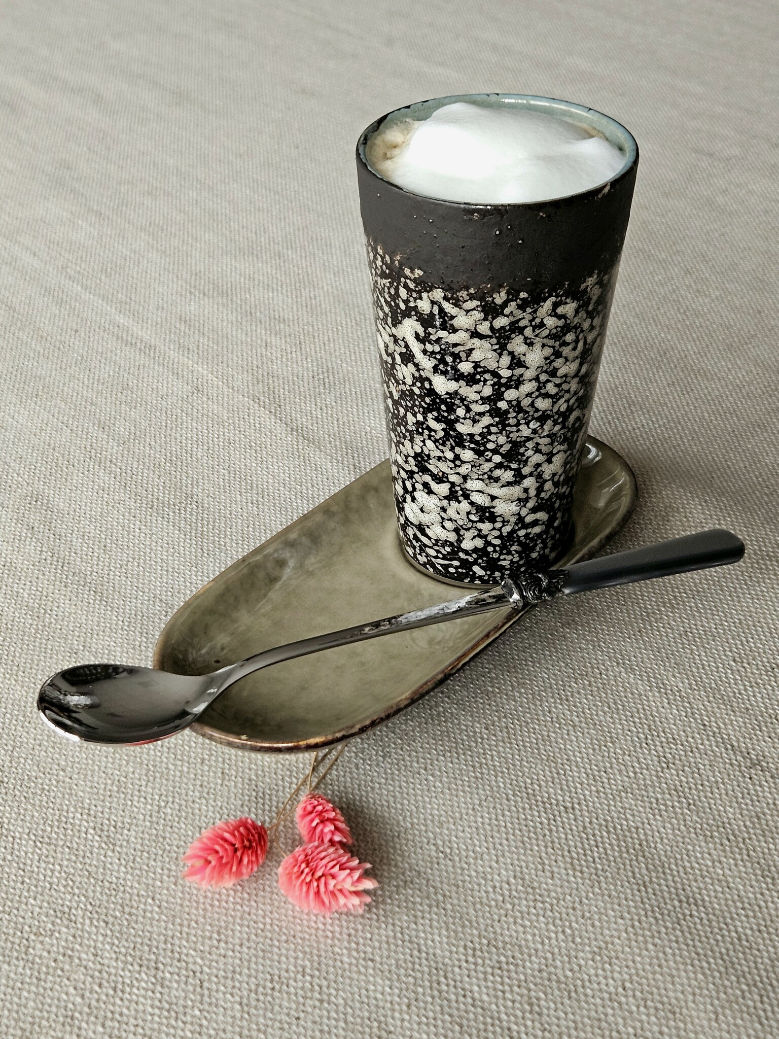 Longdrink lepel / Sorbetlepel, Grijs met Parelmoer (21,5 cm)