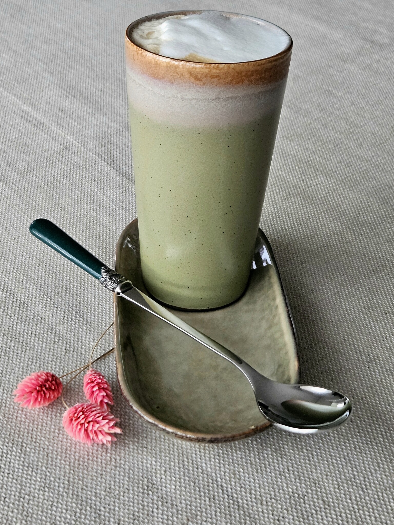 Long drink spoon, Green (plain), 8,5 inch